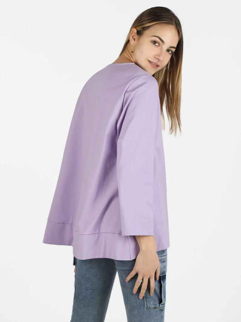Blusa donna oversize a maniche lunghe - lilla