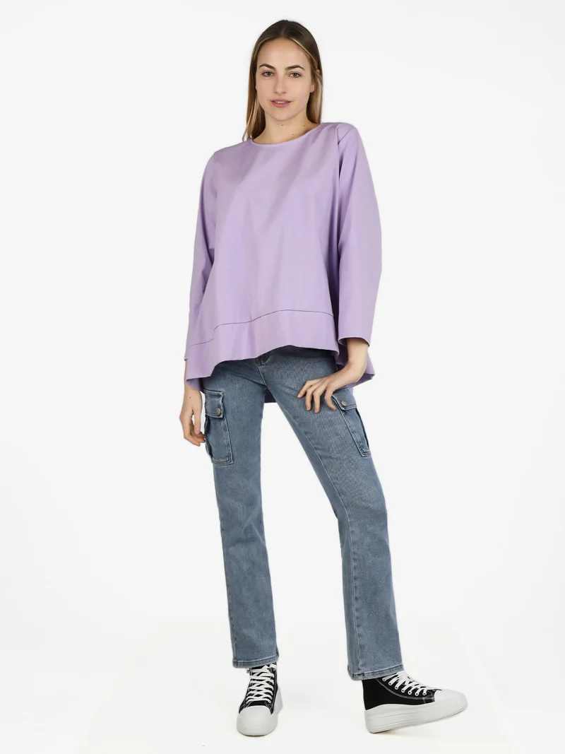 Blusa donna oversize a maniche lunghe - lilla