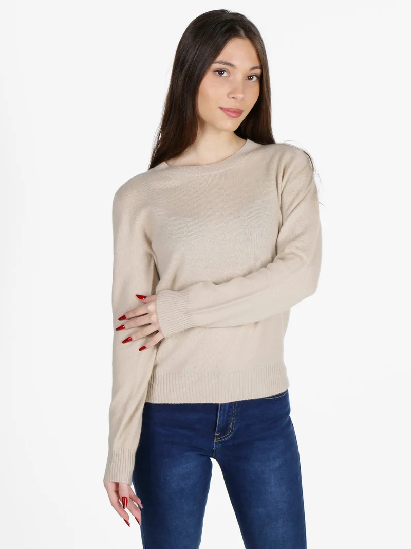 Maglione girocollo da donna in misto lana e cashemere - khaki