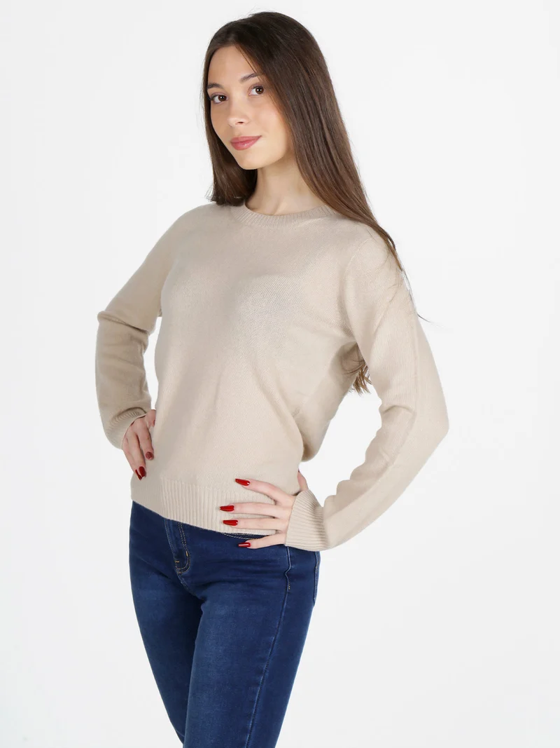 Maglione girocollo da donna in misto lana e cashemere - khaki