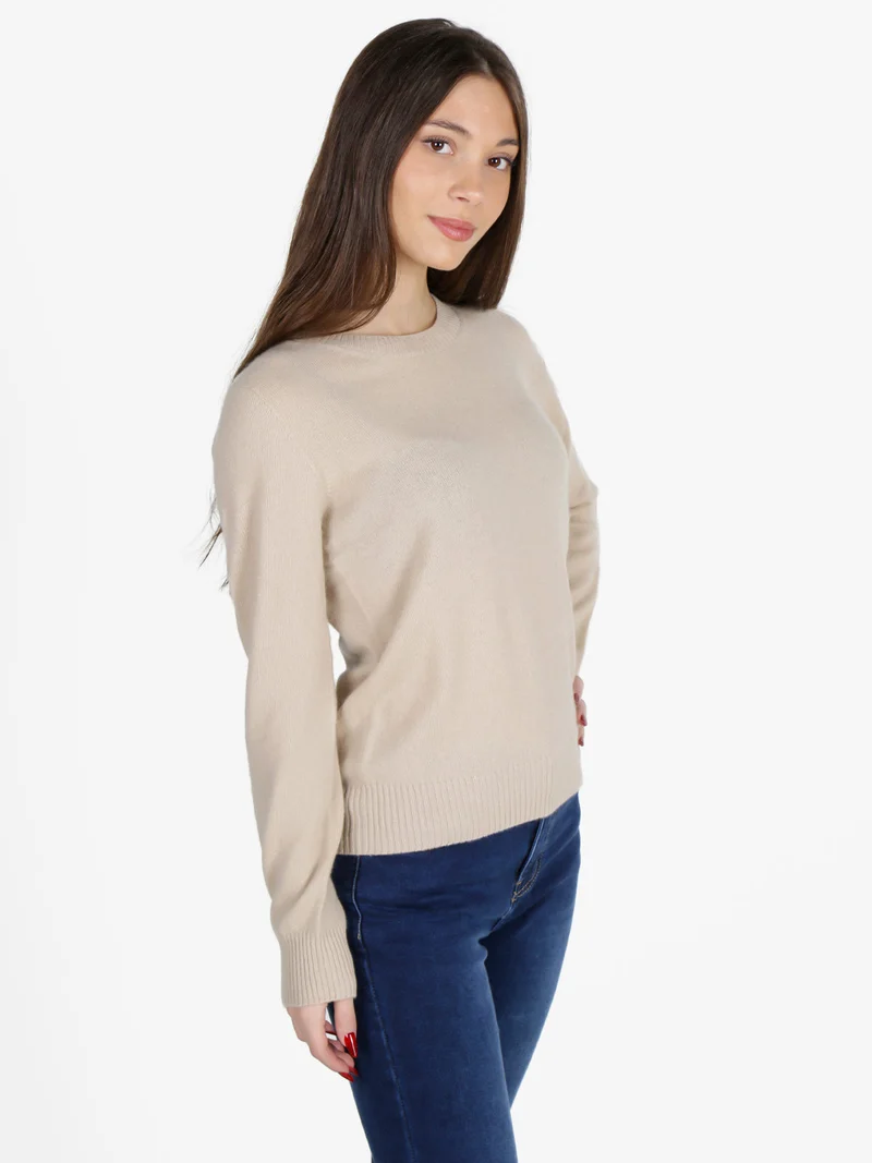 Maglione girocollo da donna in misto lana e cashemere - khaki