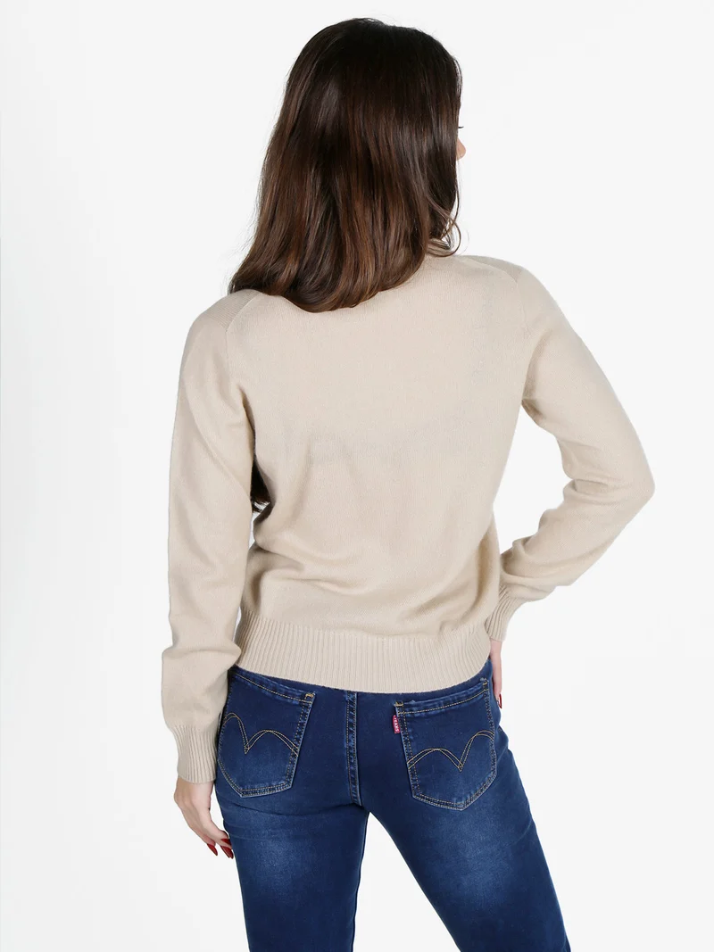 Maglione girocollo da donna in misto lana e cashemere - khaki