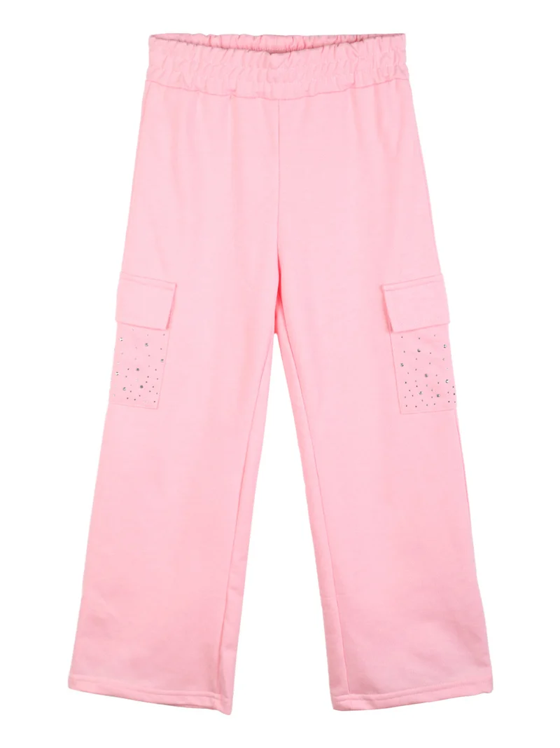 Pantaloni tuta da bambina con tasconi e finale a zampa - rosa