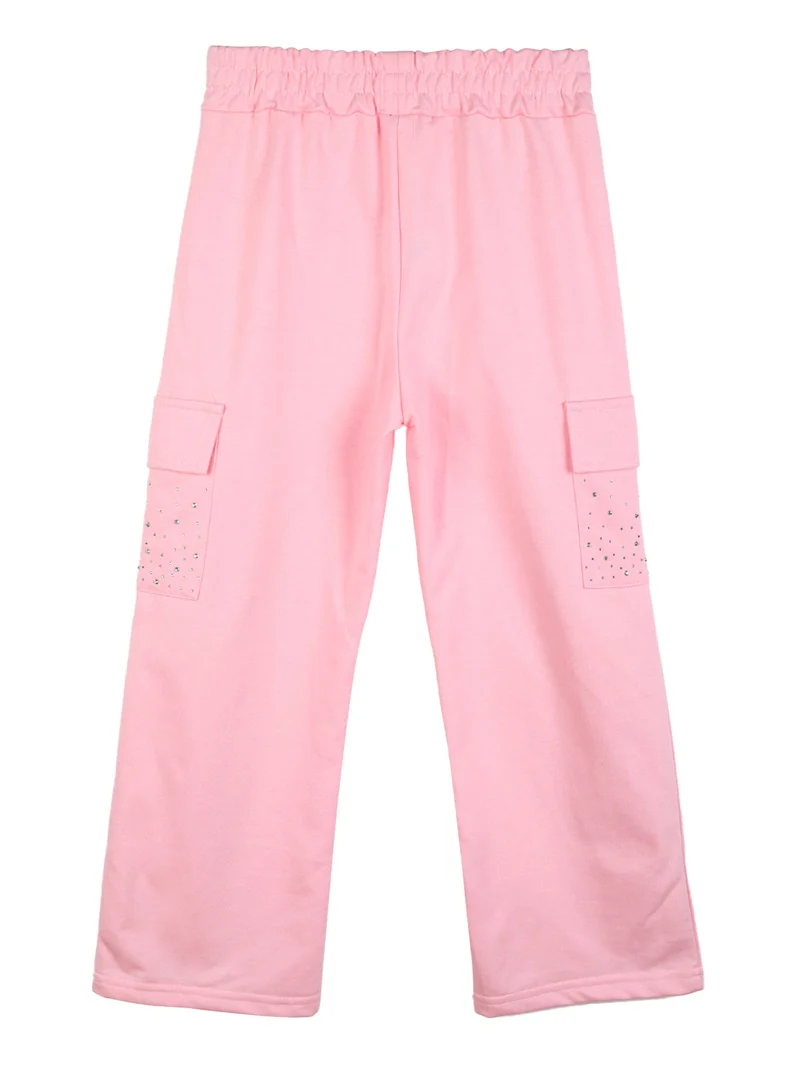 Pantaloni tuta da bambina con tasconi e finale a zampa - rosa