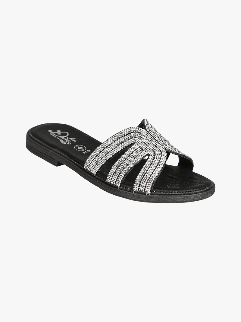 Ciabatte donna con decorazioni di strass - nero