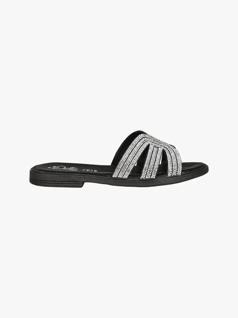 Ciabatte donna con decorazioni di strass - nero