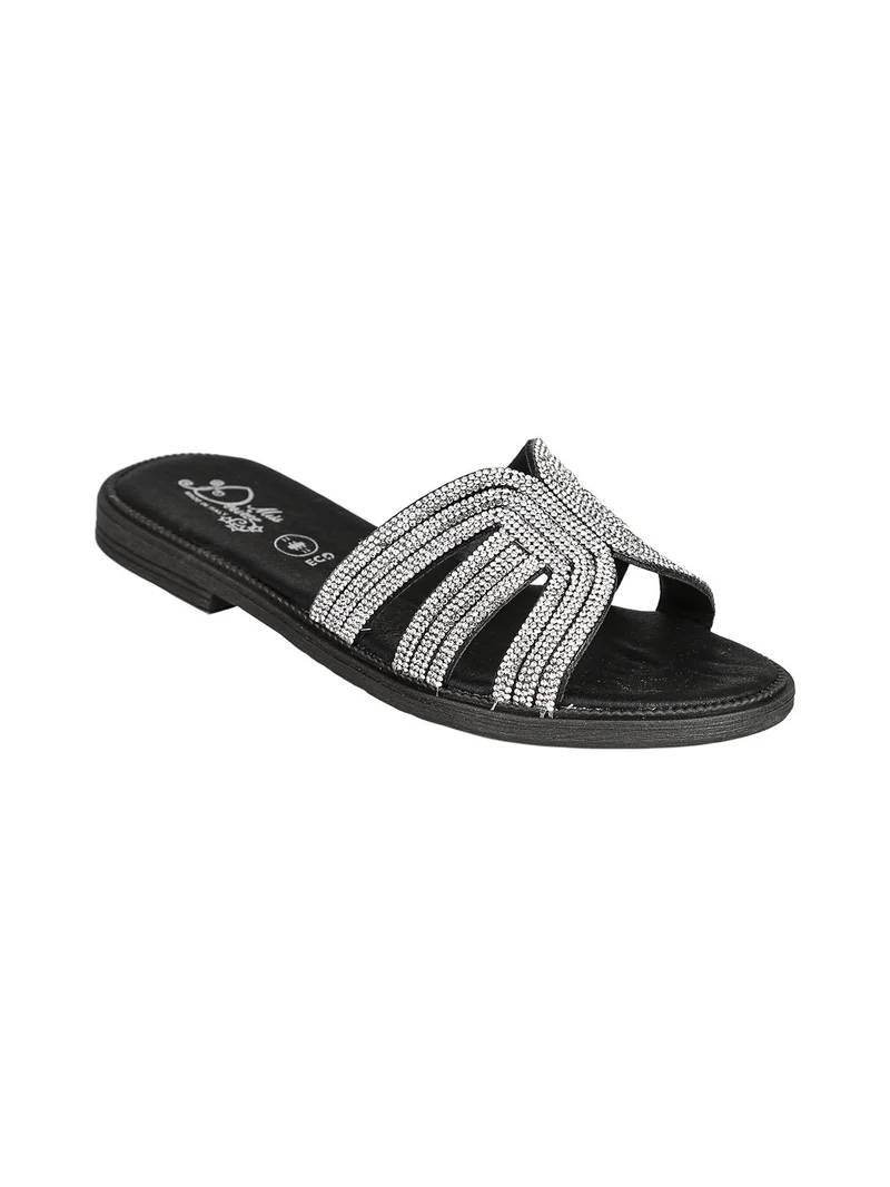 Ciabatte donna con decorazioni di strass - nero