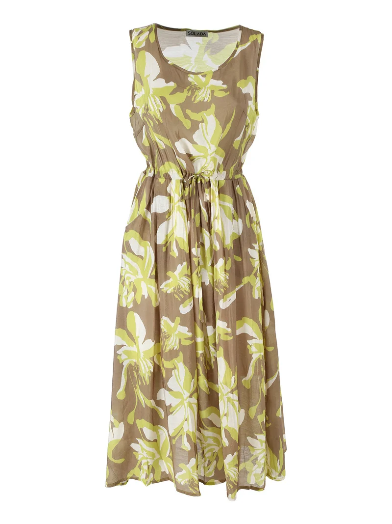 Abito donna smanicato con coulisse in vita - marrone