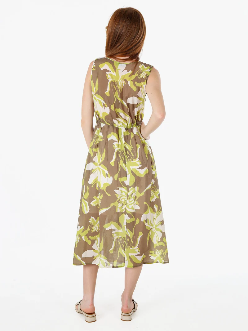 Abito donna smanicato con coulisse in vita - marrone