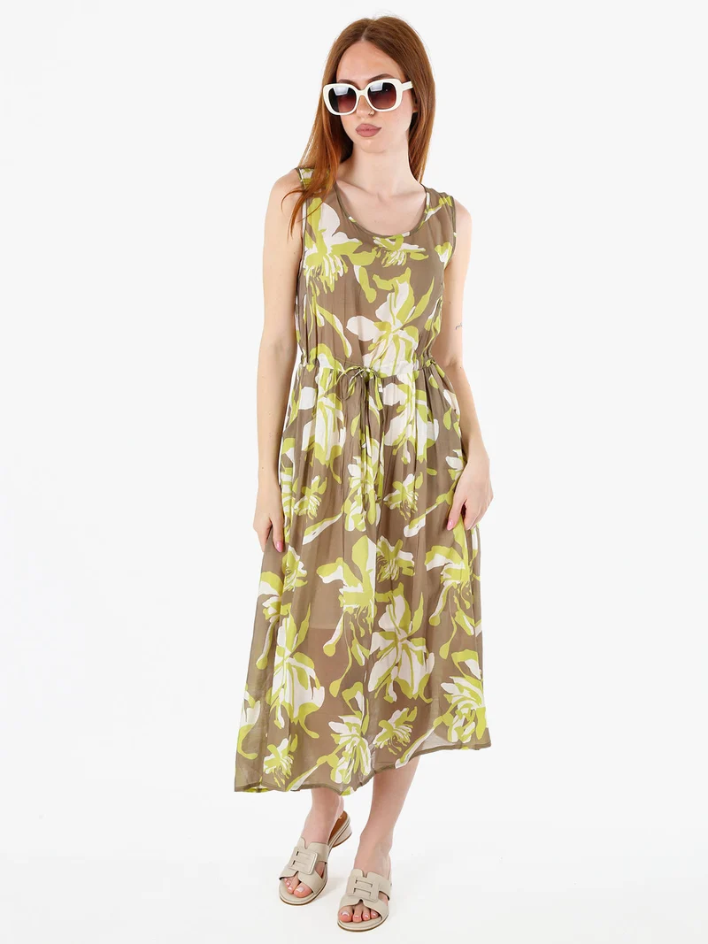Abito donna smanicato con coulisse in vita - marrone
