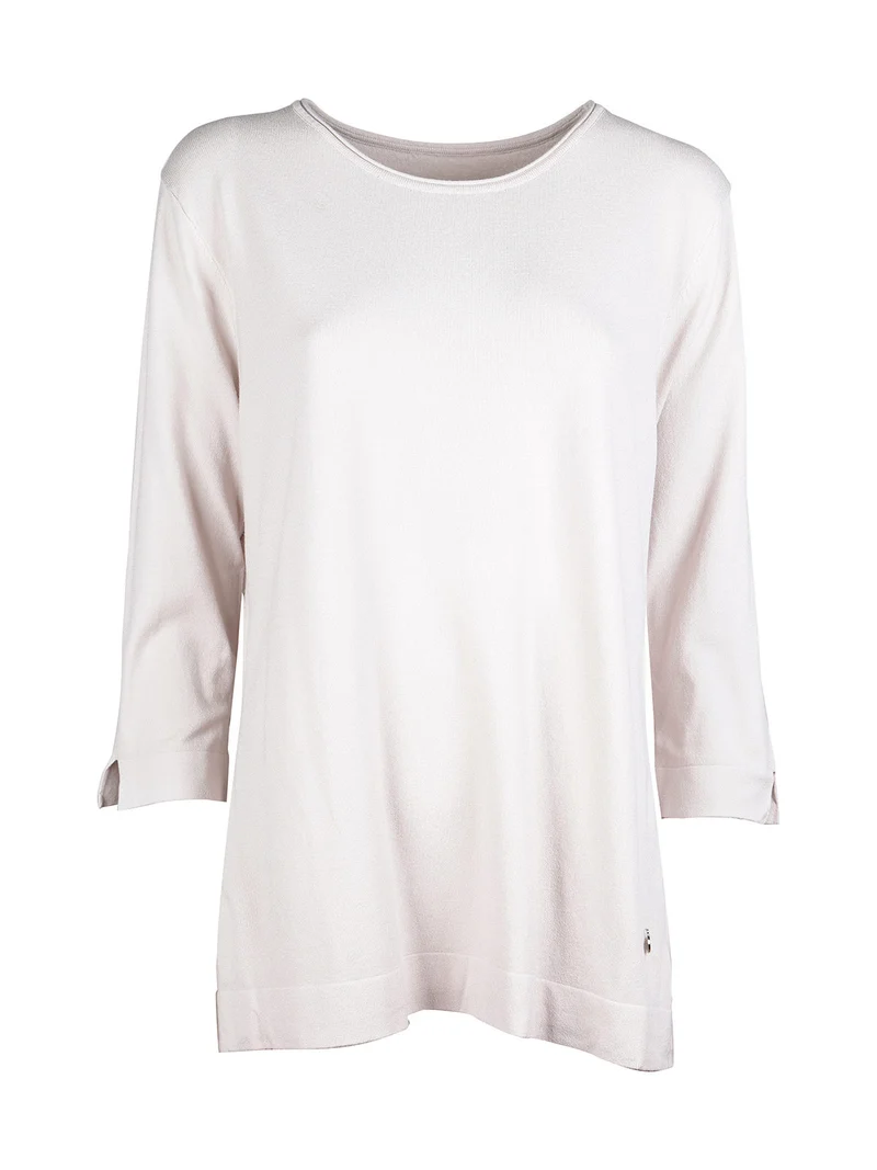 Maxi maglia girocollo da donna con maniche a 3/4 - beige
