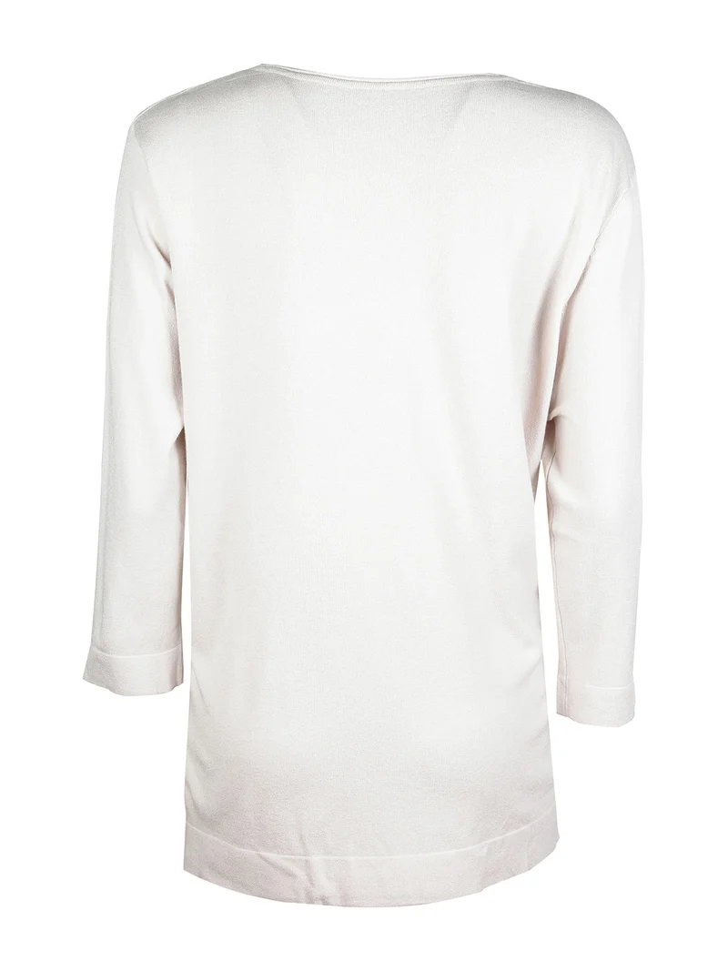 Maxi maglia girocollo da donna con maniche a 3/4 - beige