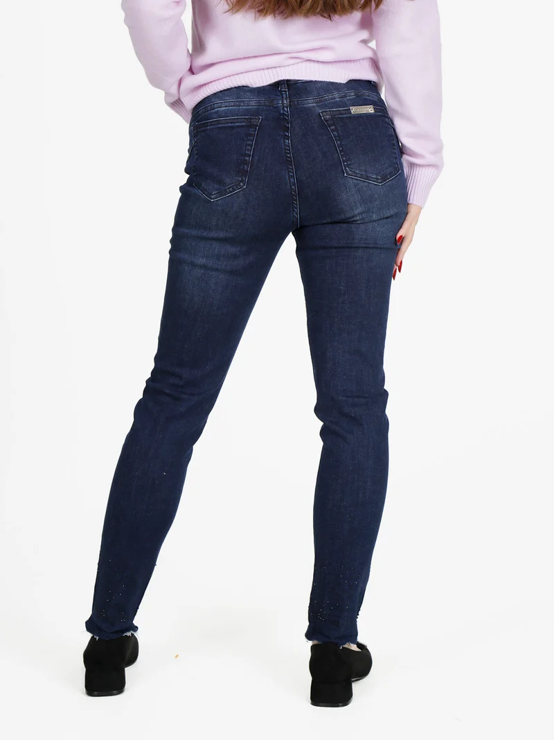 Jeans donna slim fit con strass sul finale e cucitura taglio laser - jeans