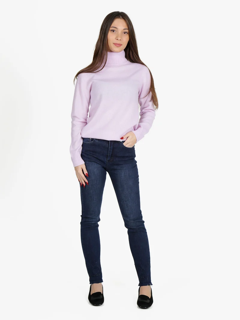 Jeans donna slim fit con strass sul finale e cucitura taglio laser - jeans
