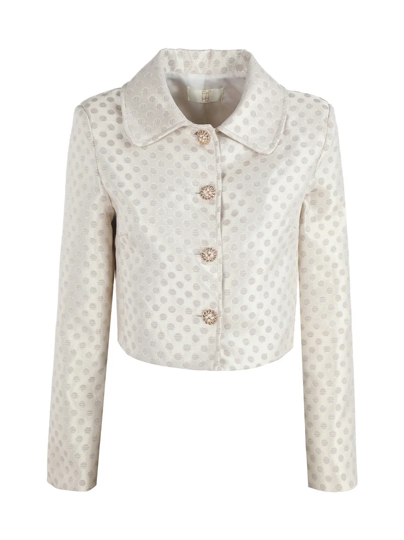 Giacca donna corta con bottoni gioiello - beige