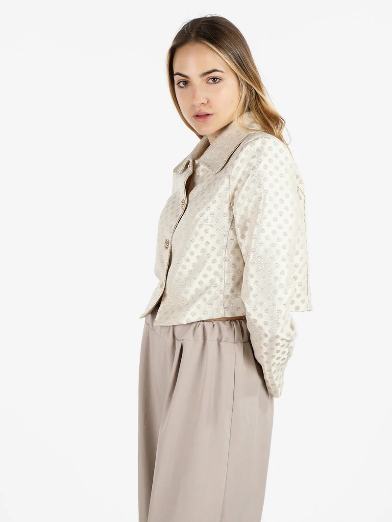 Giacca donna corta con bottoni gioiello - beige