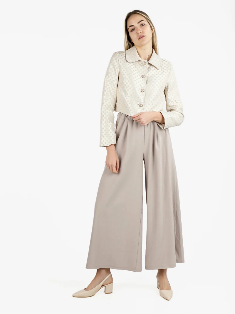 Giacca donna corta con bottoni gioiello - beige