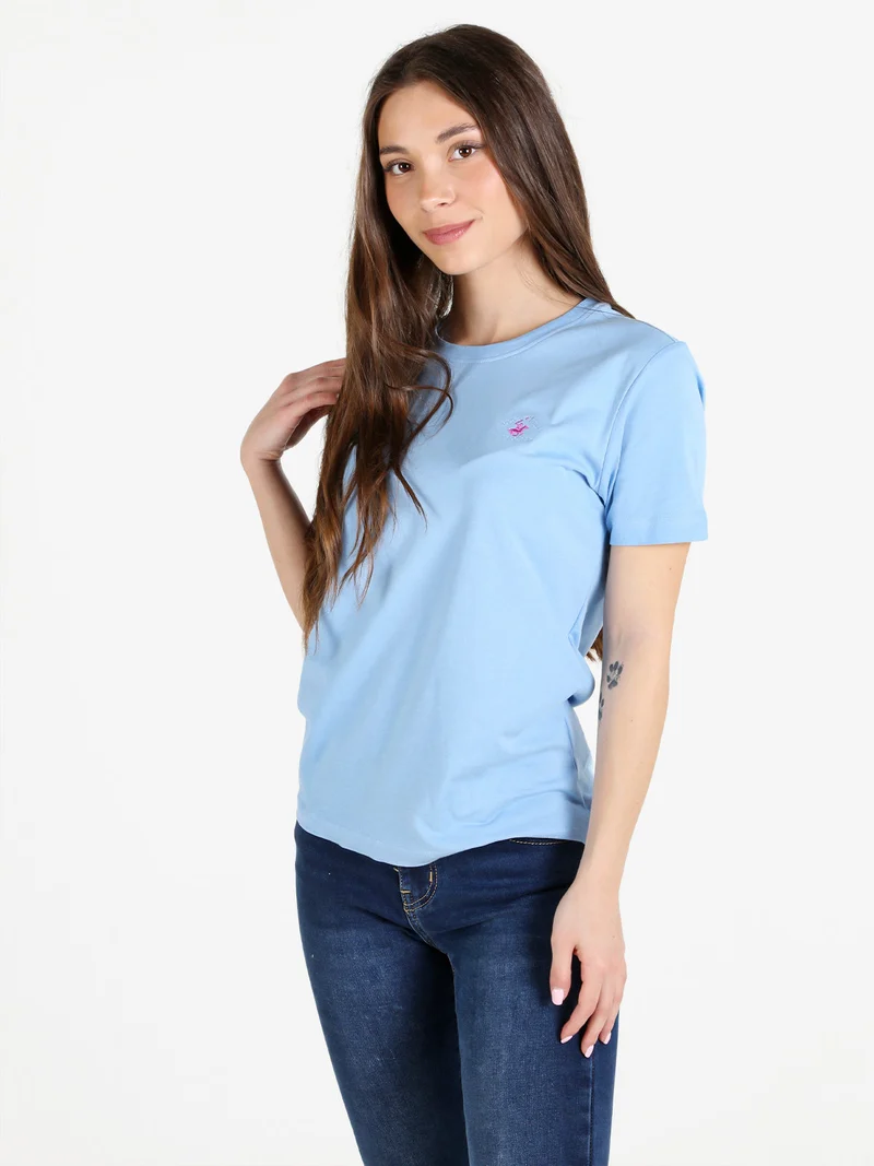 T-shirt girocollo da donna in cotone - azzurro