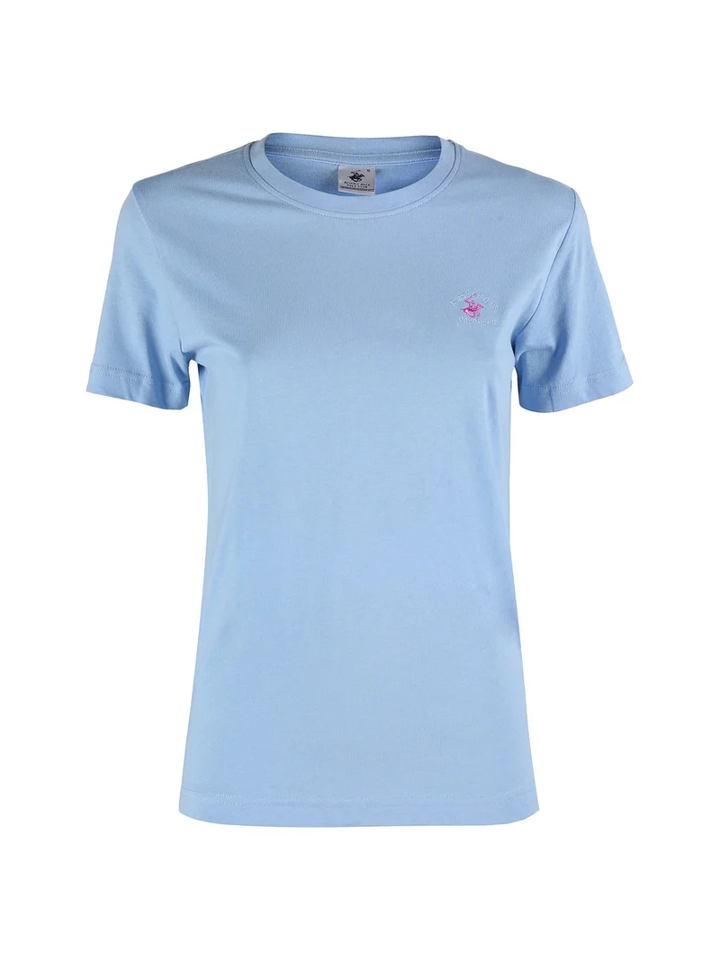 T-shirt girocollo da donna in cotone - azzurro