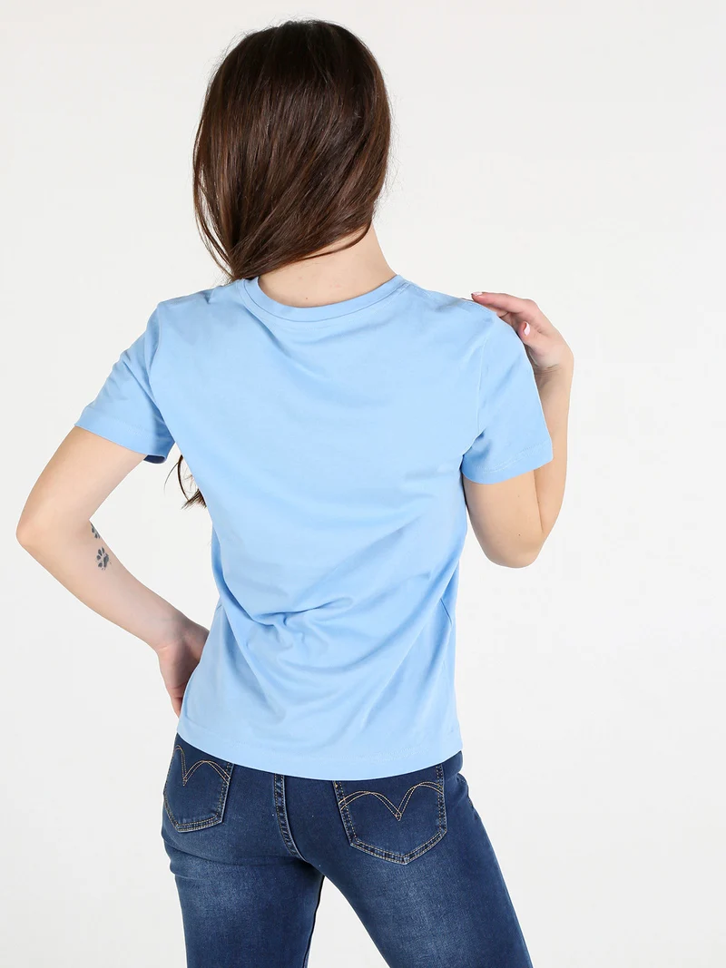 T-shirt girocollo da donna in cotone - azzurro