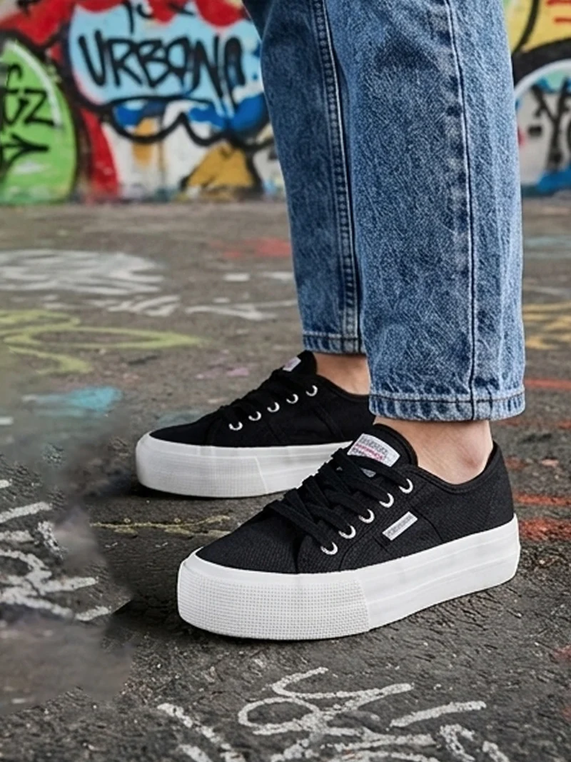 Scarpe in tela con platform - nero