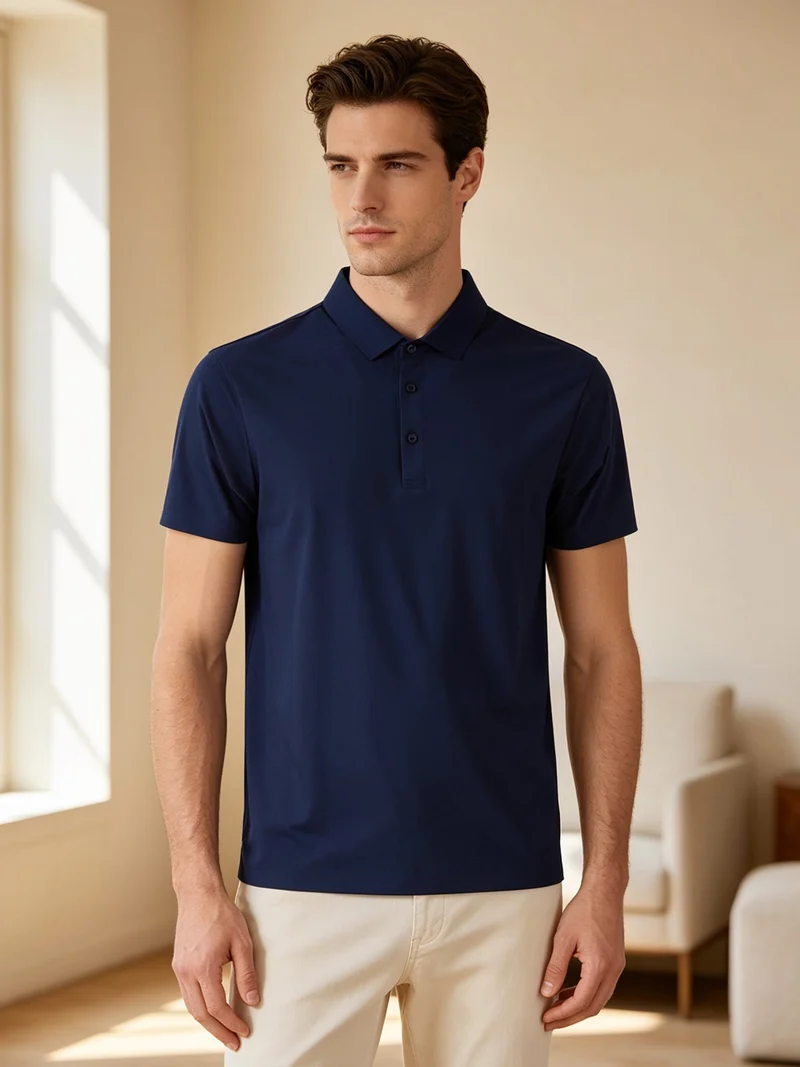 Polo da uomo a maniche corte in tessuto tecnico - blu scuro