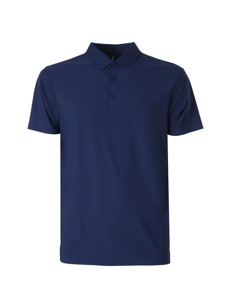 Polo da uomo a maniche corte in tessuto tecnico - blu scuro