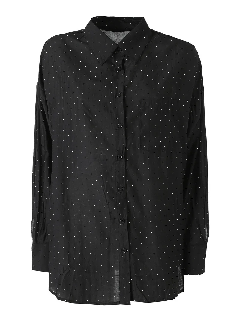 Camicia donna oversize a maniche lunghe con micro borchie - nero