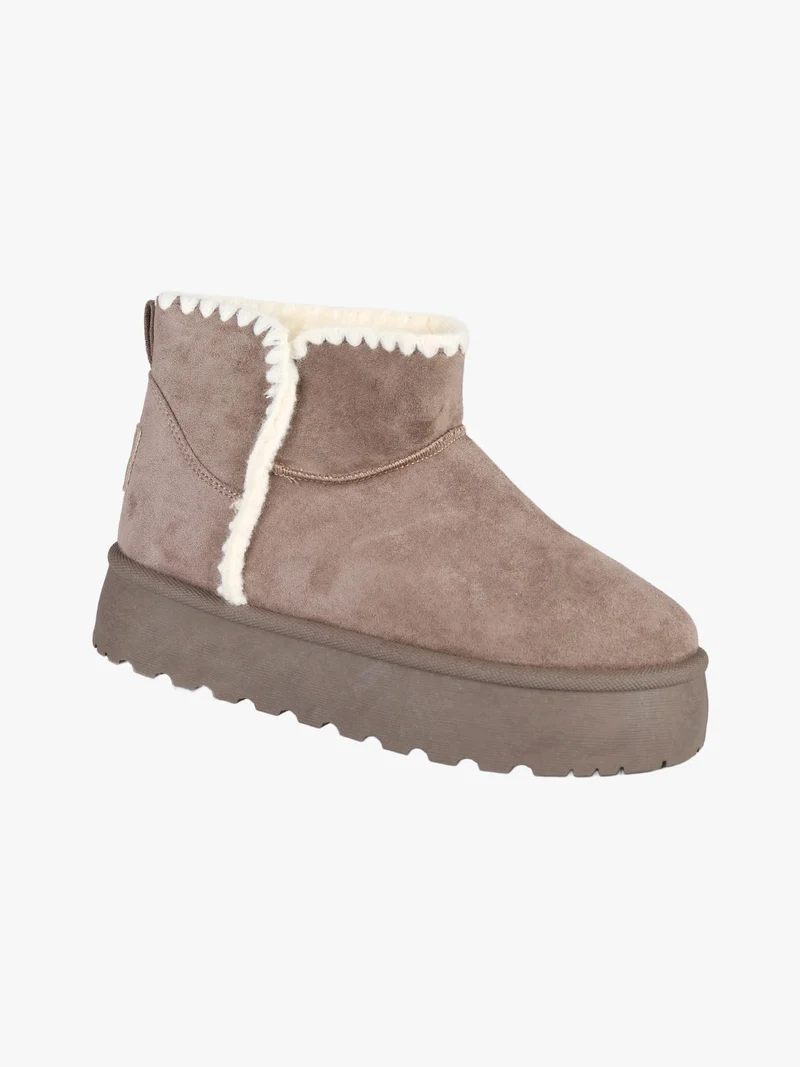 Stivaletti donna scamosciati con platform e fodera in ecopelliccia - taupe