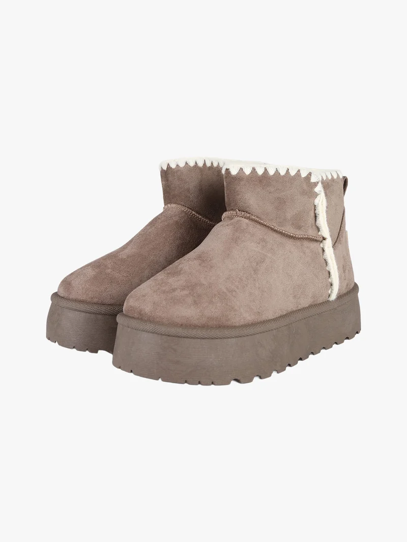 Stivaletti donna scamosciati con platform e fodera in ecopelliccia - taupe