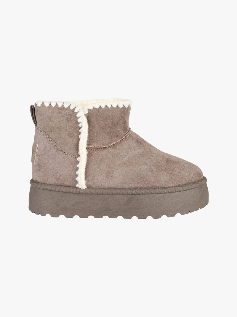 Stivaletti donna scamosciati con platform e fodera in ecopelliccia - taupe