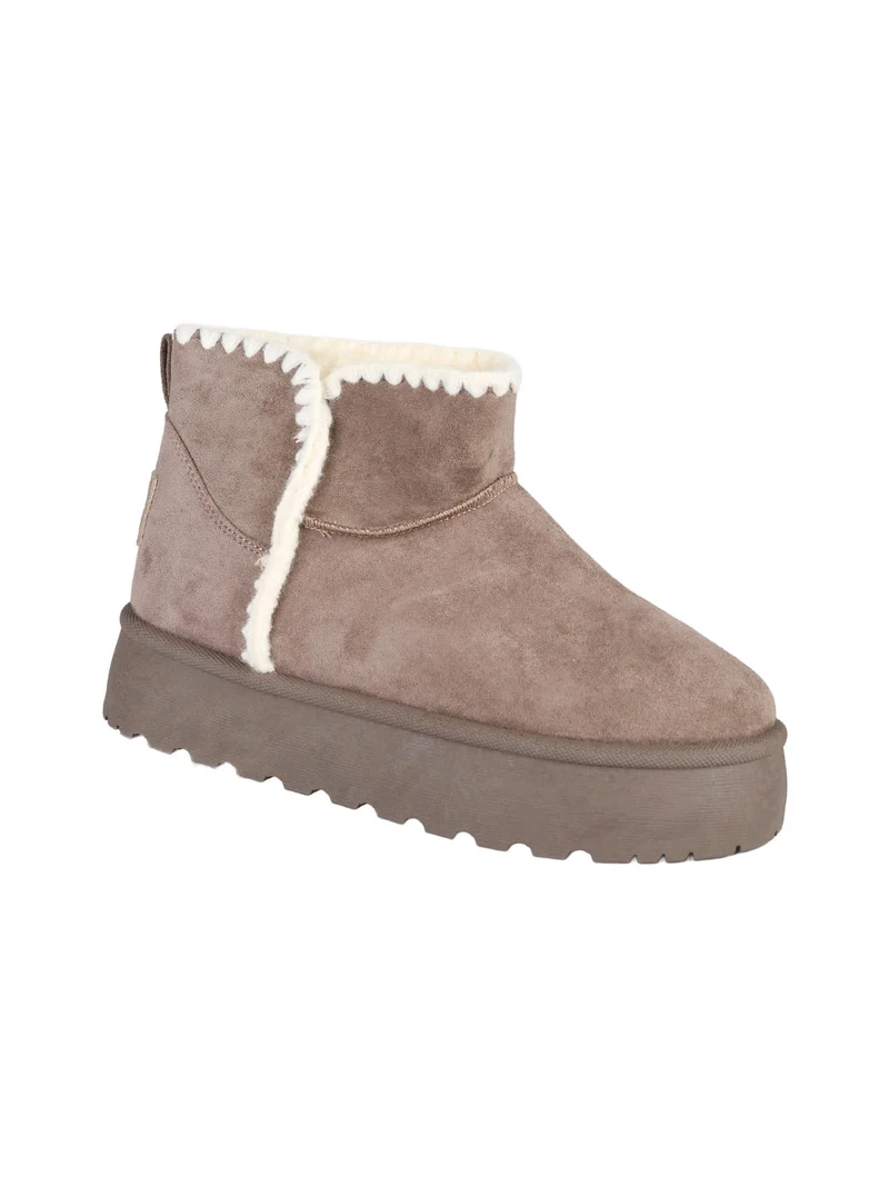 Stivaletti donna scamosciati con platform e fodera in ecopelliccia - taupe
