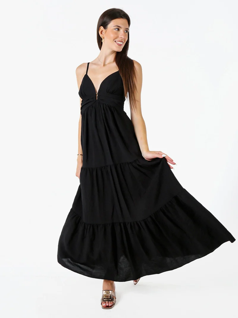 Abito lungo da donna con scollo a cuore e spalline sottili - nero