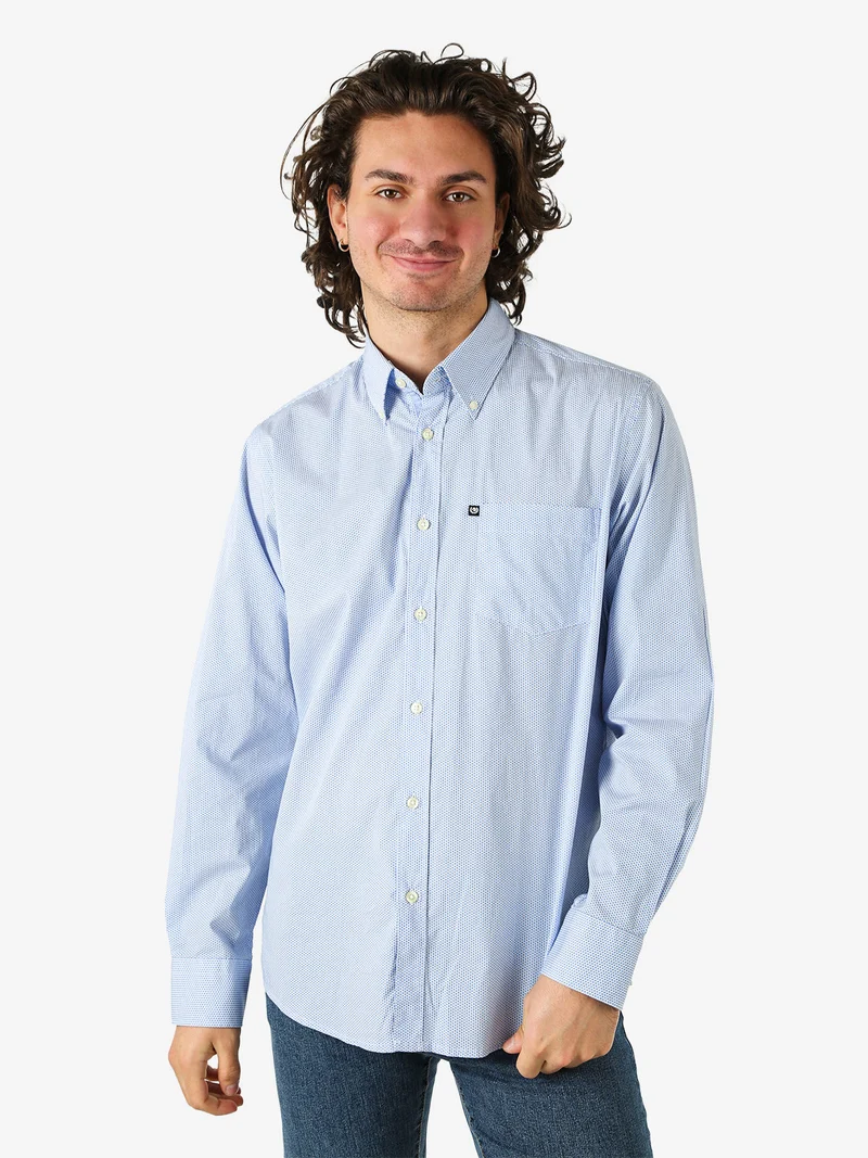 Camicia da uomo in cotone stretch a maniche lunghe con taschino - blu