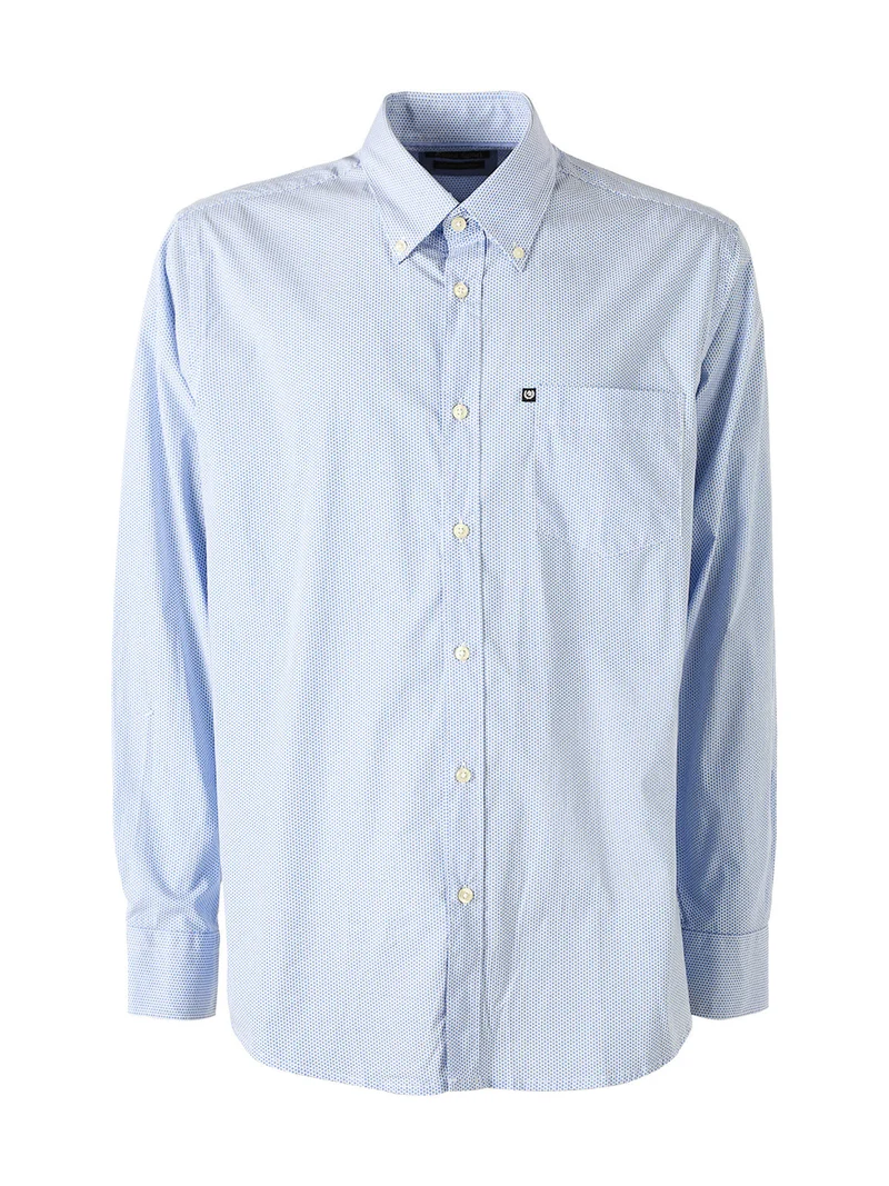 Camicia da uomo in cotone stretch a maniche lunghe con taschino - blu