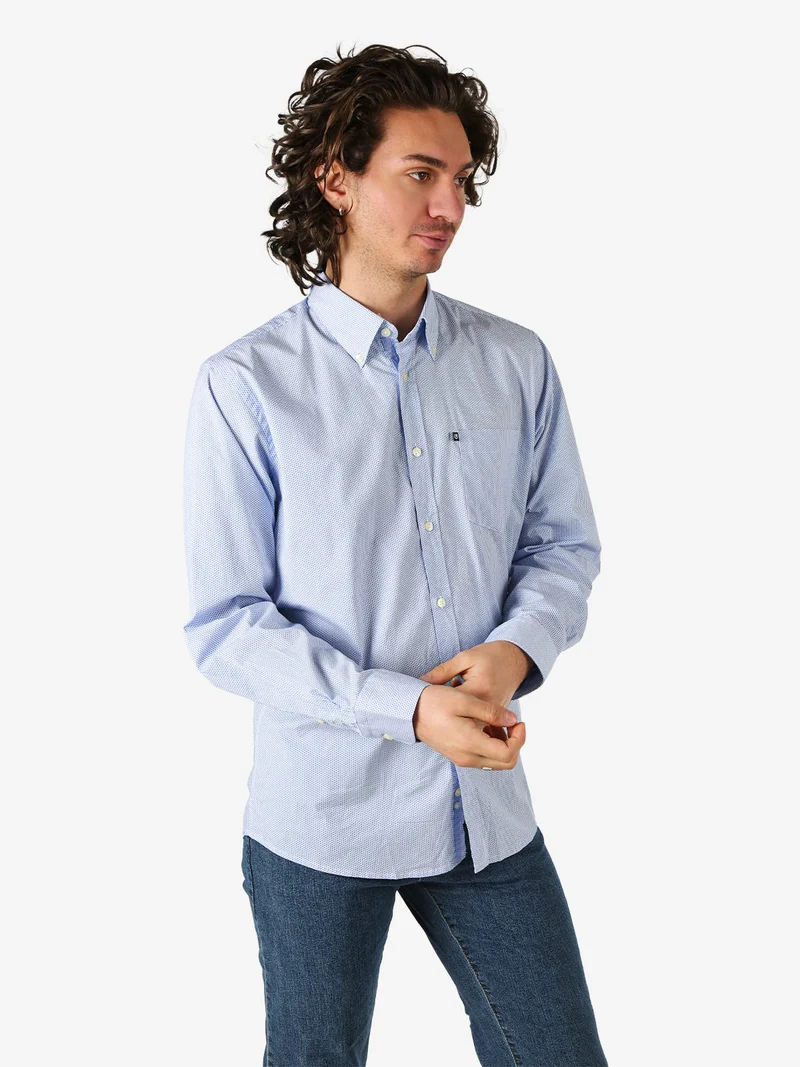 Camicia da uomo in cotone stretch a maniche lunghe con taschino - blu