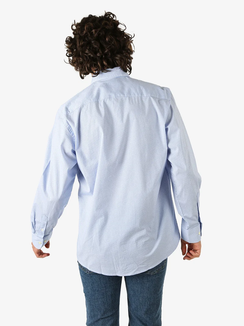 Camicia da uomo in cotone stretch a maniche lunghe con taschino - blu