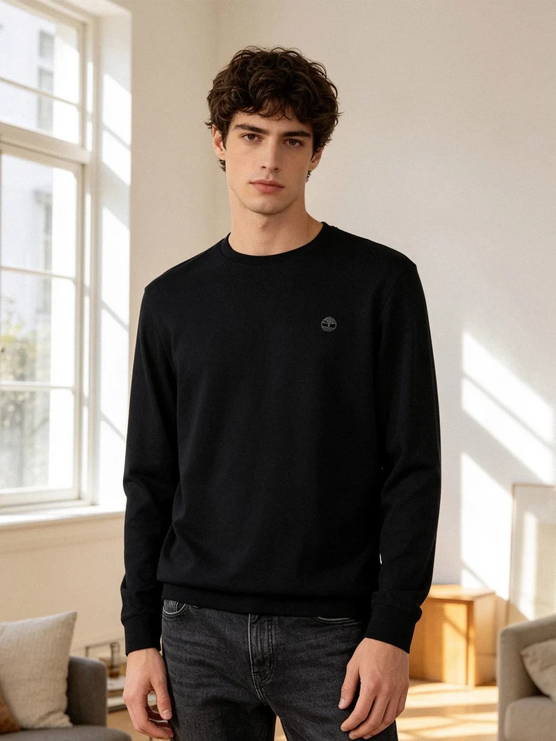 T-shirt da uomo a maniche lunghe in cotone con logo - nero