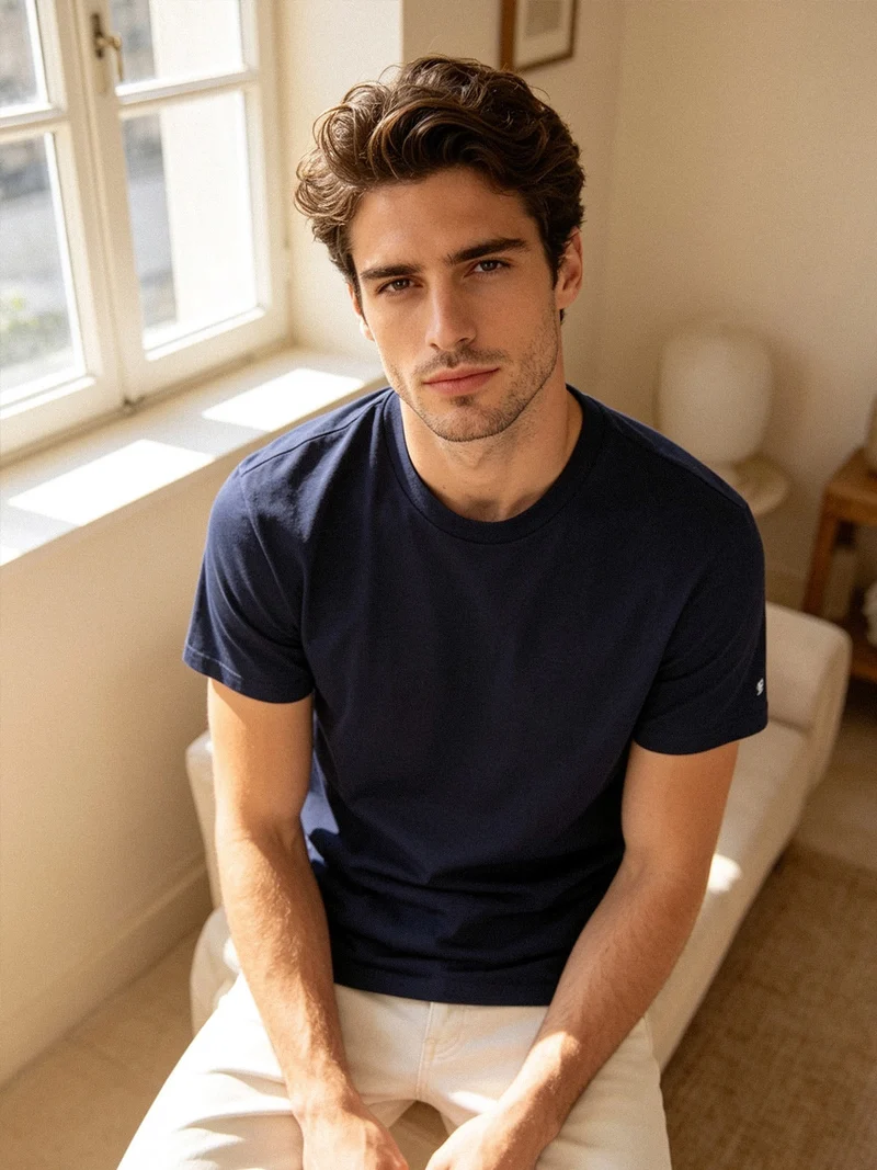 T-shirt intima da uomo girocollo in cotone - blu scuro