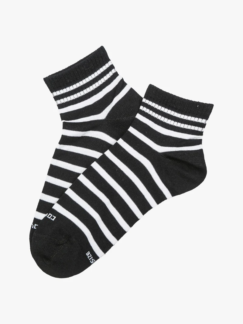 Calze corte da donna a righe in cotone mercerizzato - nero