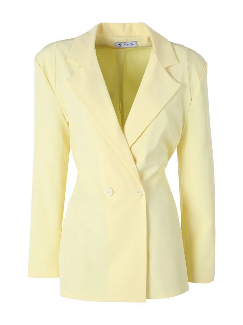 Blazer elegante da donna a doppiopetto con bottoni - giallo