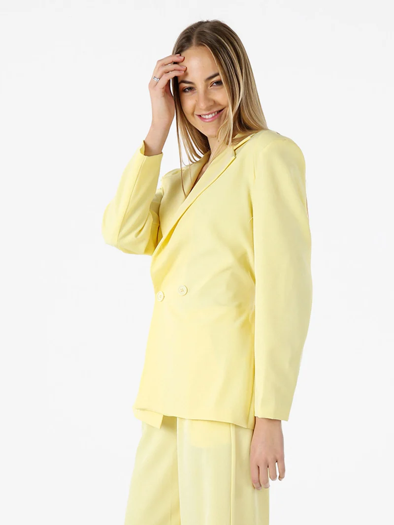 Blazer elegante da donna a doppiopetto con bottoni - giallo