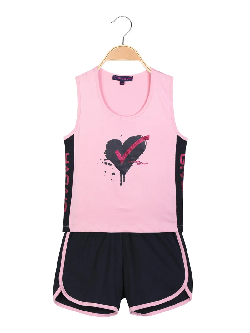 Completo corto sportivo 2 pezzi da bambina con glitter - rosa