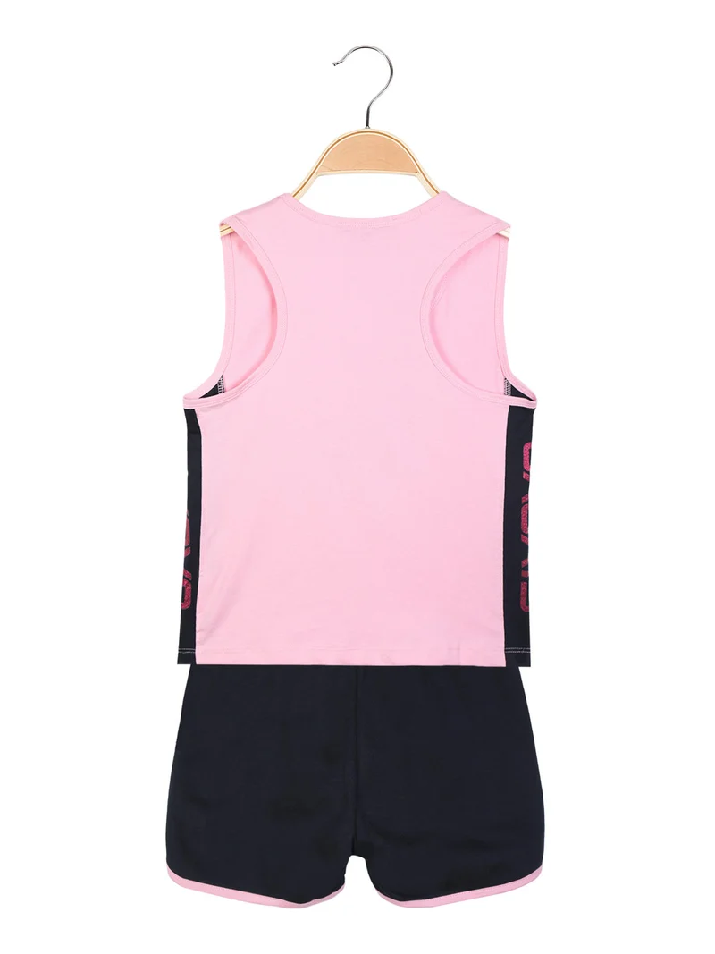 Completo corto sportivo 2 pezzi da bambina con glitter - rosa