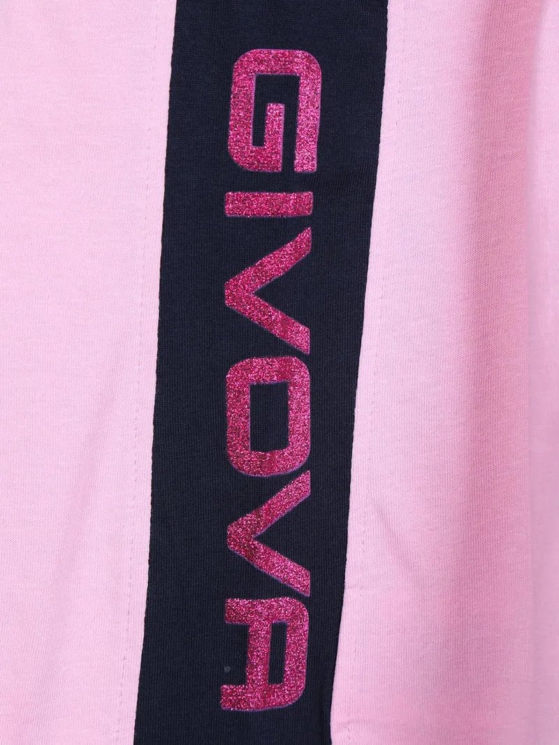 Completo corto sportivo 2 pezzi da bambina con glitter - rosa