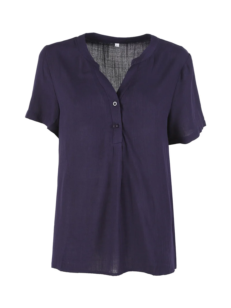 Blusa donna a maniche corte in viscosa - blu scuro