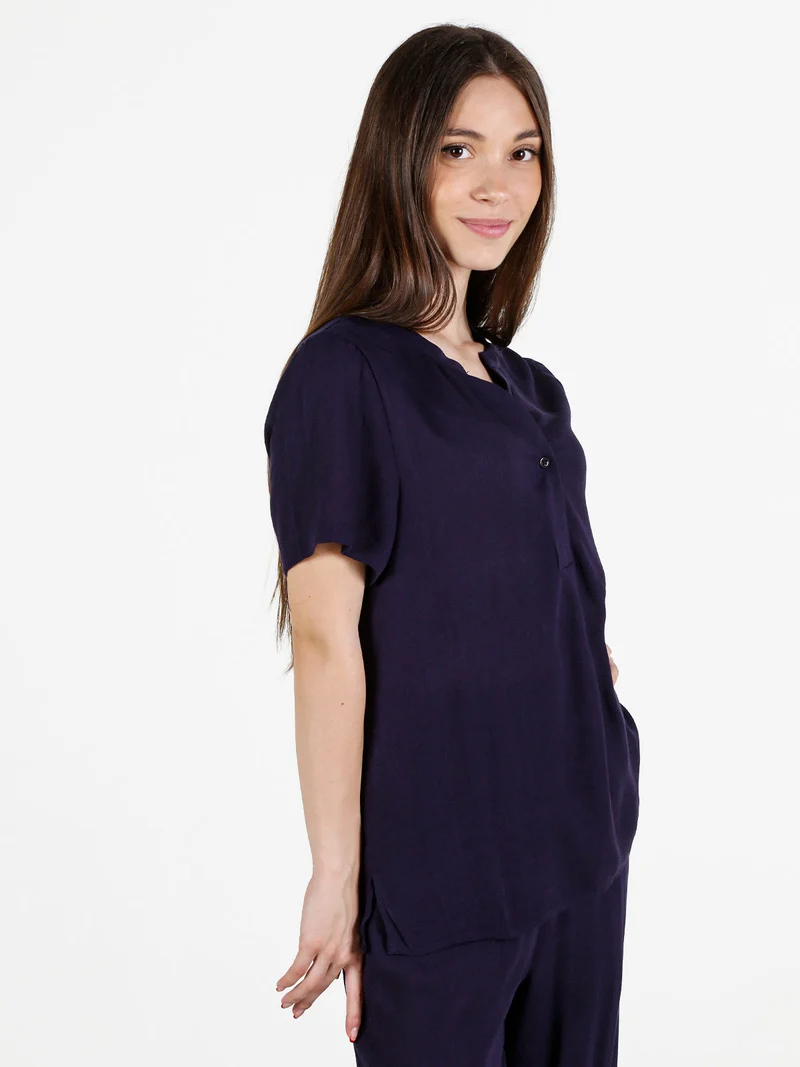 Blusa donna a maniche corte in viscosa - blu scuro
