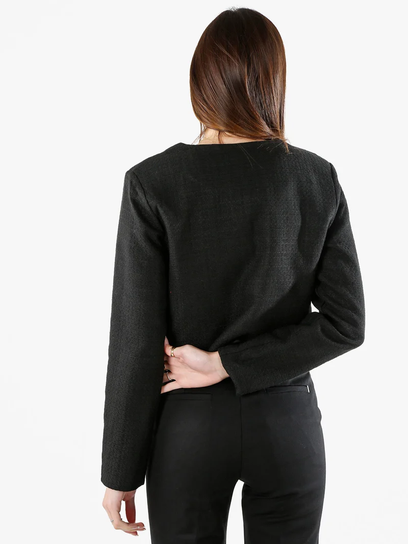 Giacca cropped da donna in tweed - nero