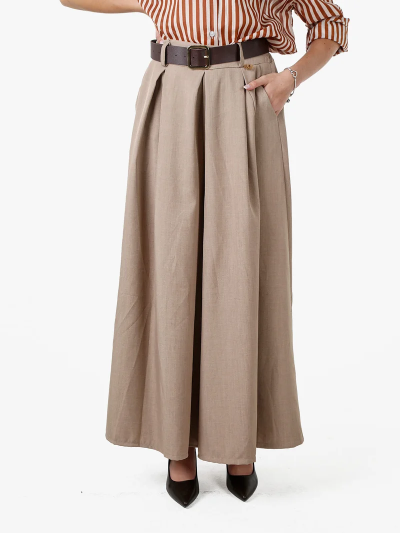 Pantaloni donna a gamba larga con cintura - khaki