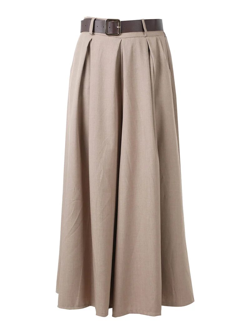 Pantaloni donna a gamba larga con cintura - khaki